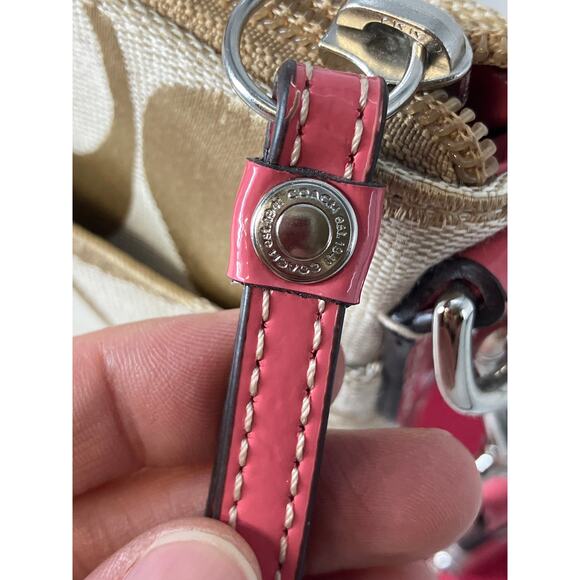 COACH SMALL TAN, PINK SIGNATURE CANVAS WOMENS CROSSBODY BAG - Picture 13 of 16